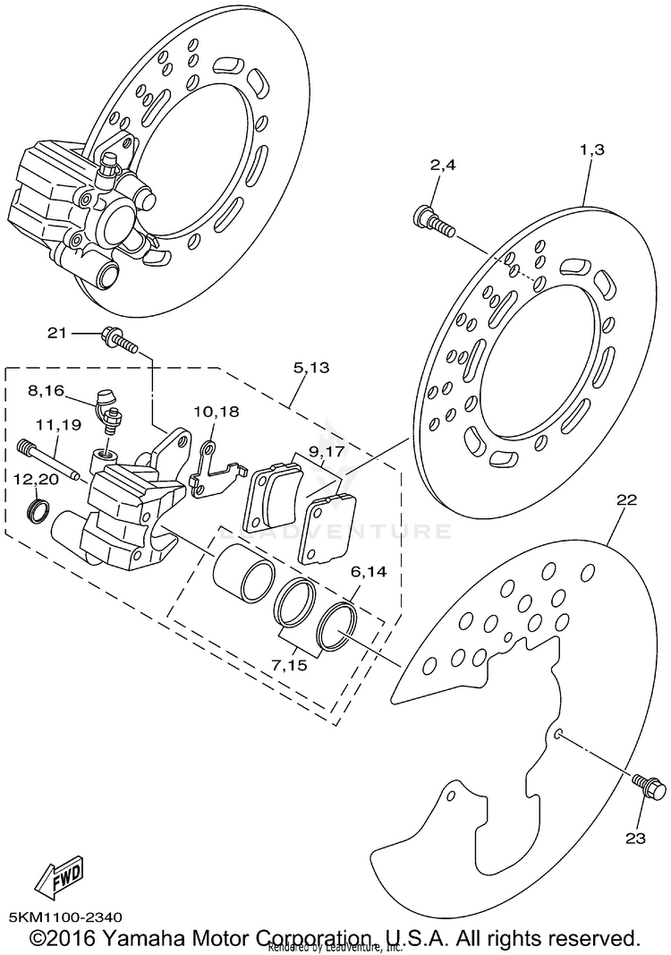 Front Brake Caliper GRIZZLY 660 - YFM660FP - 2002 Schematic