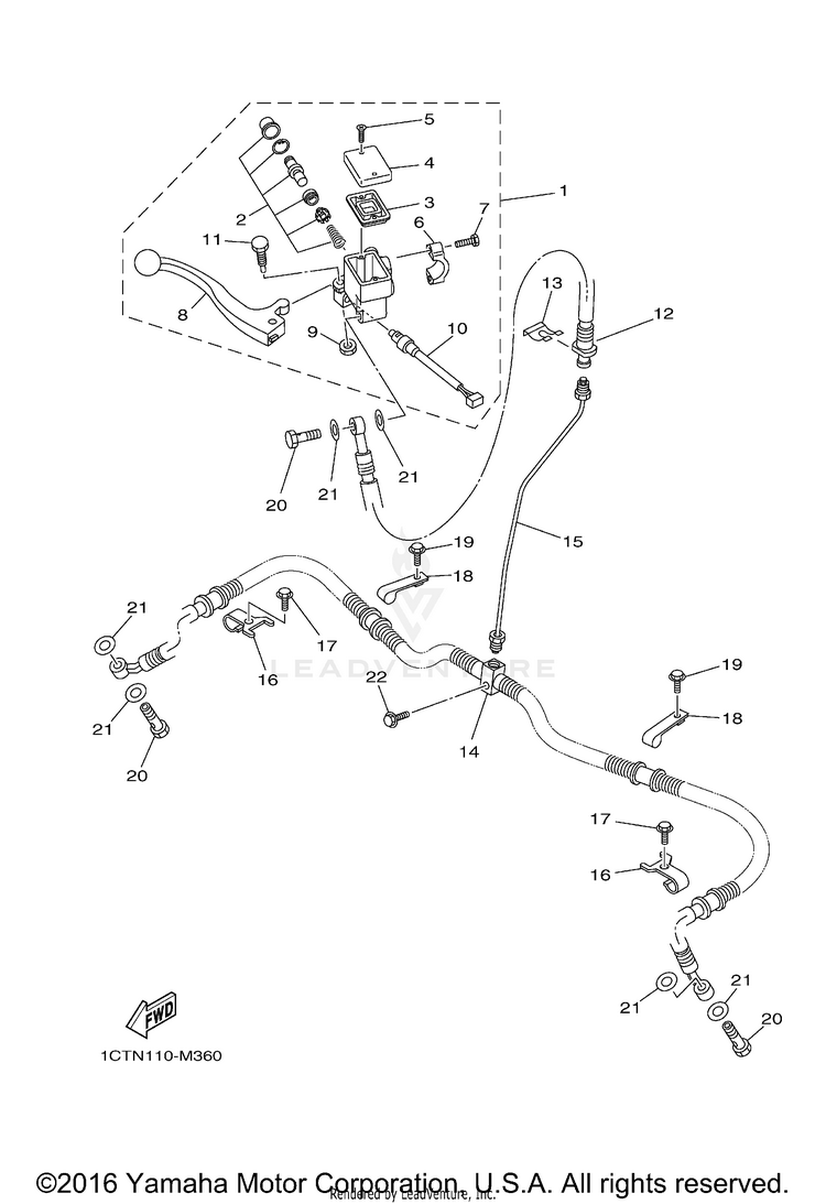Front Master Cylinder GRIZZLY 450 4WD - YFM45FGDGR - 2013 Schematic