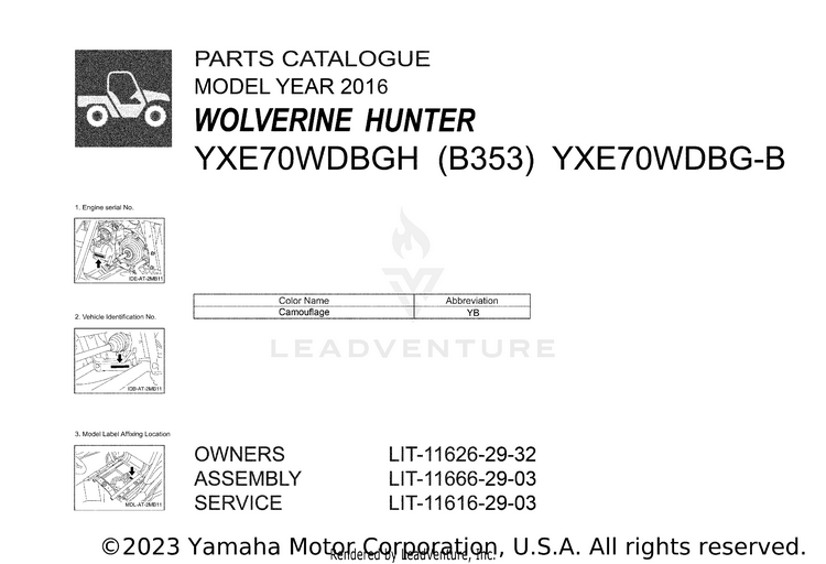 1 Title Page WOLVERINE HUNTER - YXE70WDBGH - 2016 Schematic