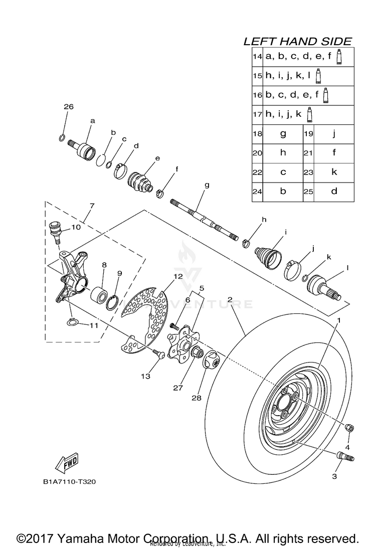 Front Wheel GRIZZLY EPS - YFM70GPXJD - 2018 Schematic