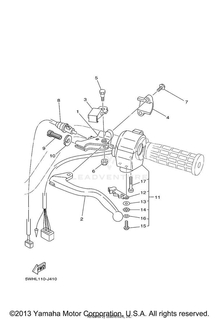 Handle Switch Lever GRIZZLY 350 2WD - YFM35GAGR - 2011 Schematic