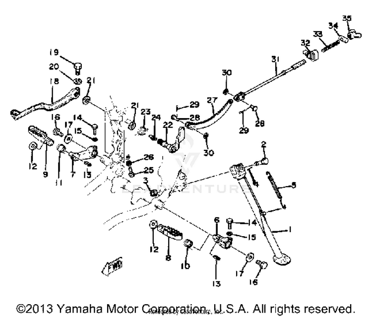 Stand - Footrest - Brake Pedal XT500E_205 - 1978 Schematic