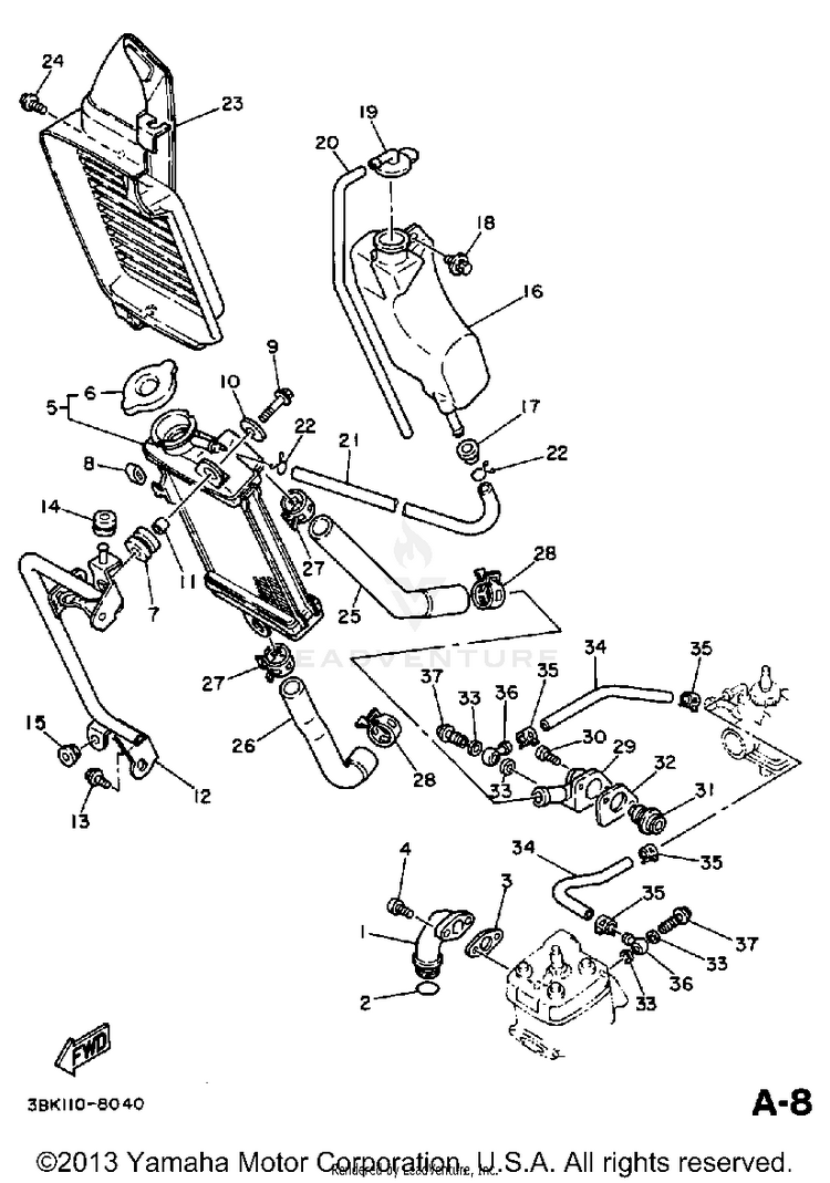 Radiator - Hose DT50L - 1988 Schematic