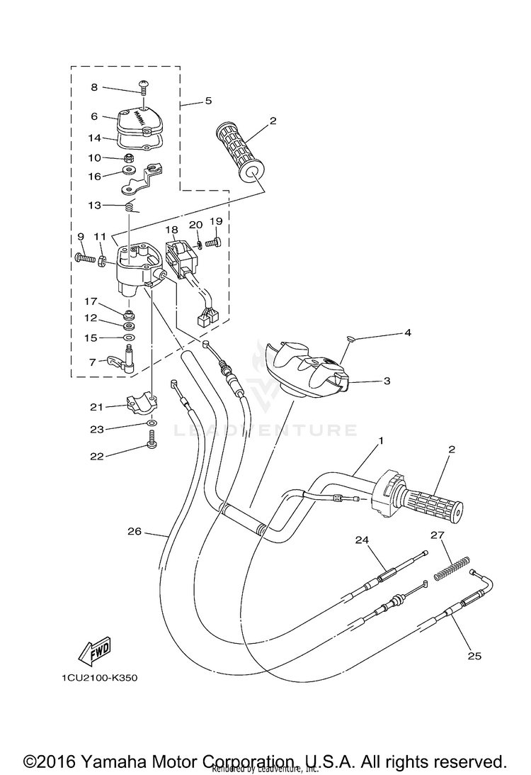 Steering Handle Cable GRIZZLY 450 4WD - YFM45FGBGR - 2012 Schematic