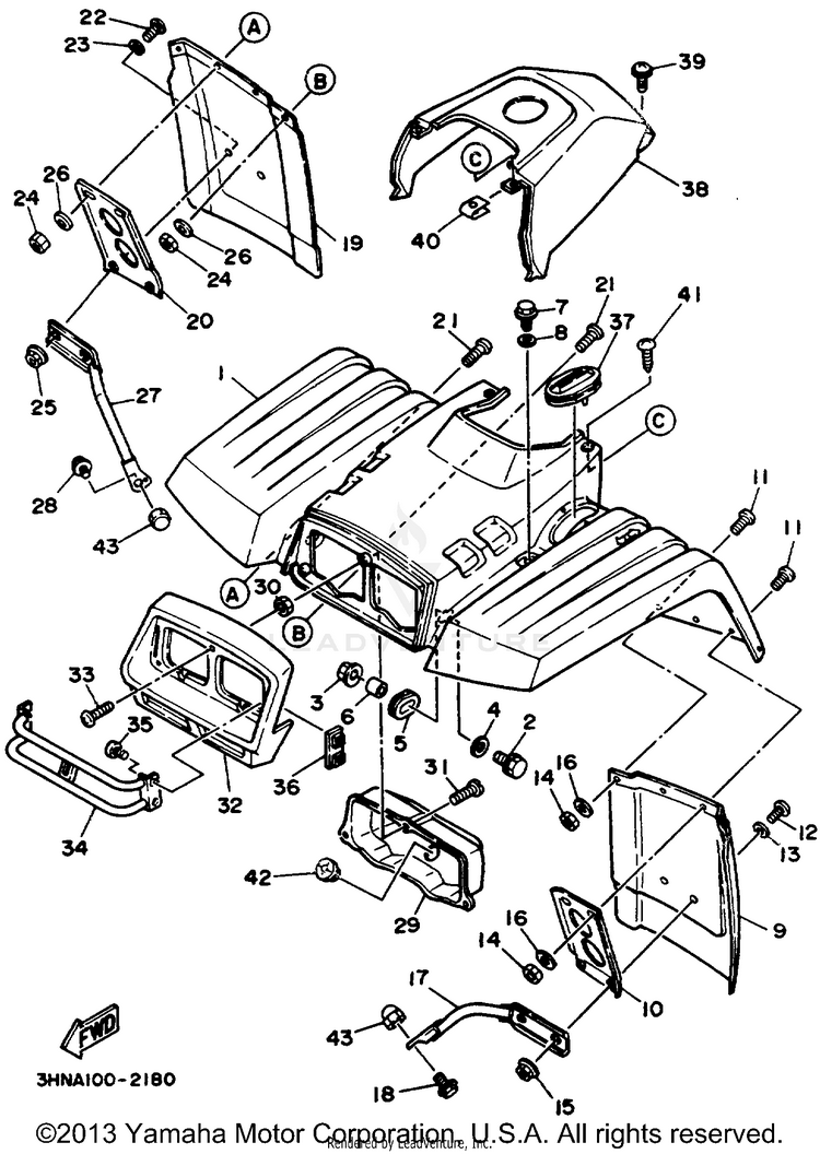 Front Fender BIG BEAR (ME & NH Only) - YFM350FWD_MNH - 1992 Schematic