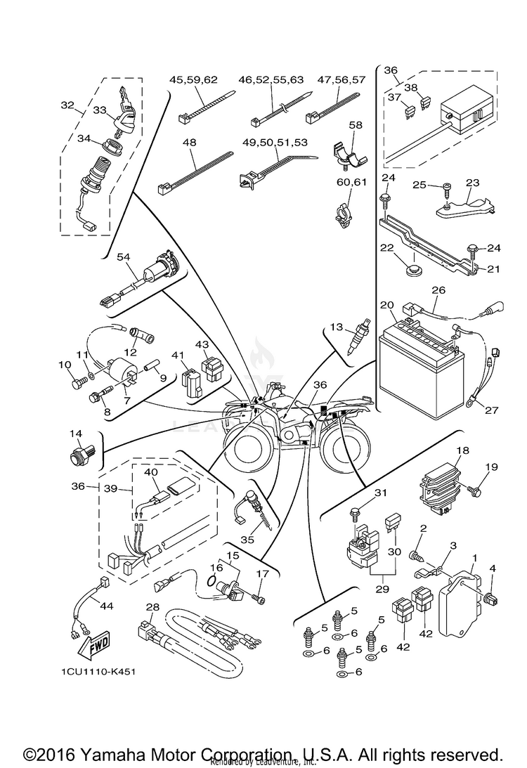 Electrical 1 GRIZZLY 450 4WD - YFM45FGBGR - 2012 Schematic