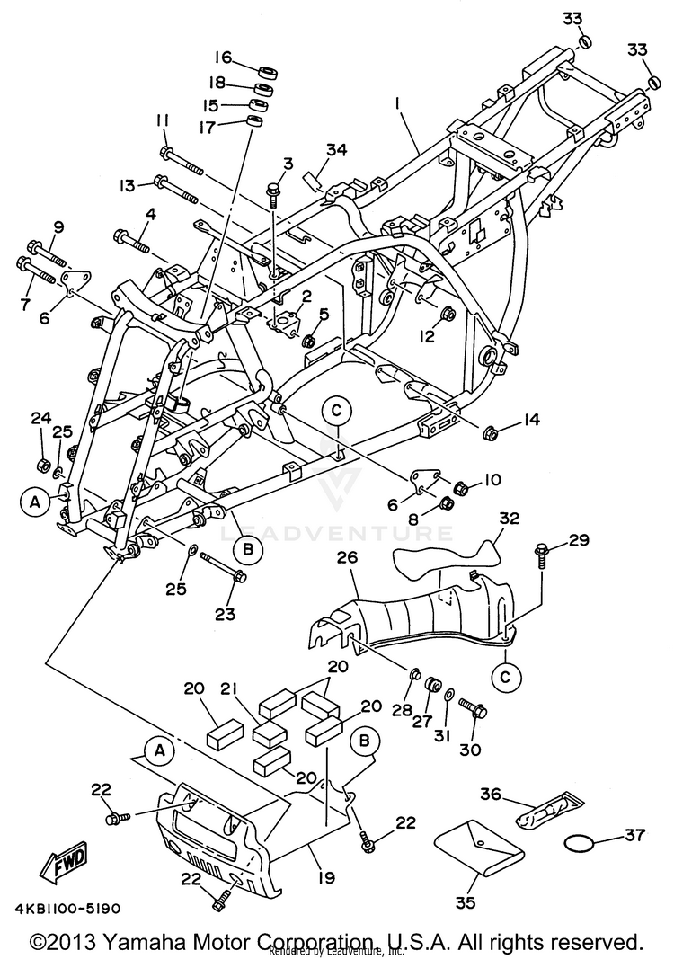 Frame WOLVERINE 4WD - YFM350FXH - 1996 Schematic