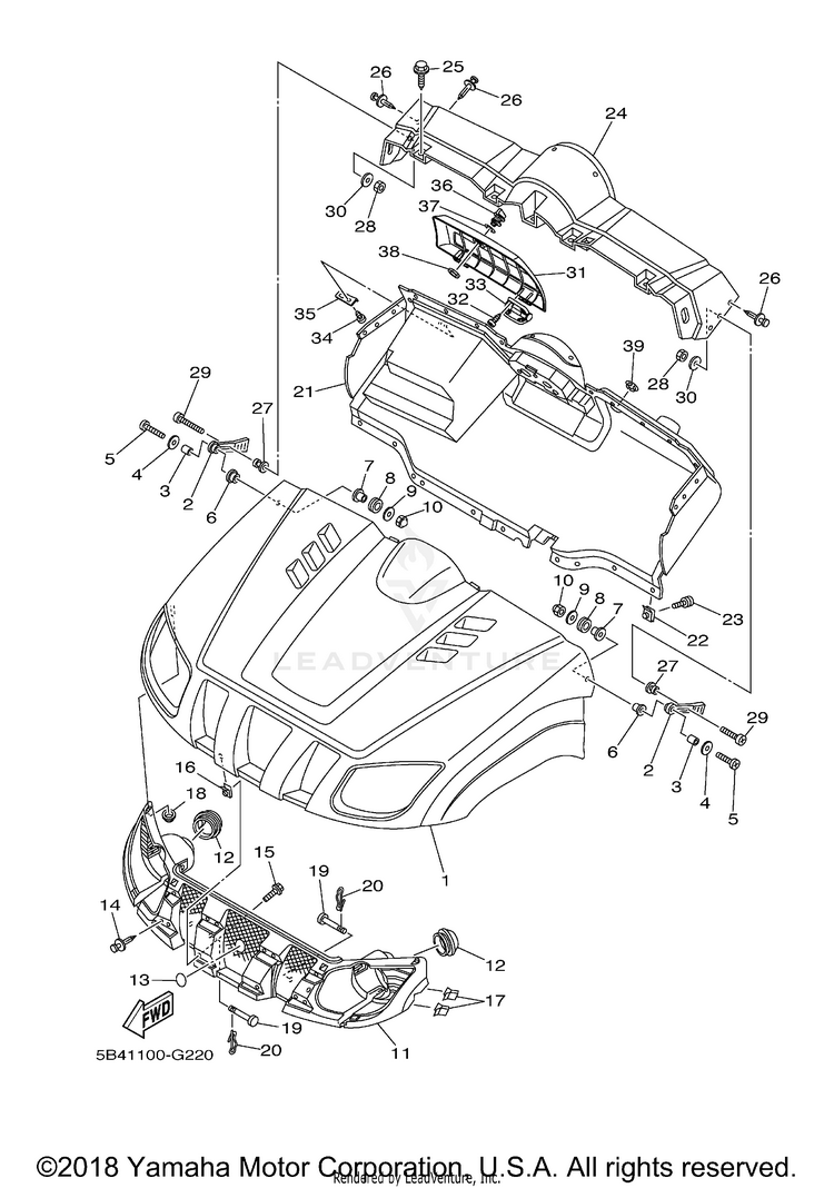 Front Fender RHINO 700 - YXR7FBGR - 2012 Schematic