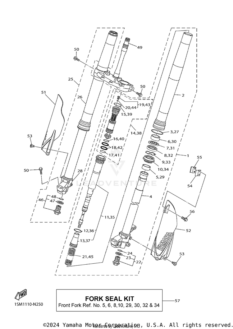 Front Fork YZ250F - YZ250FHL - 2017 Schematic