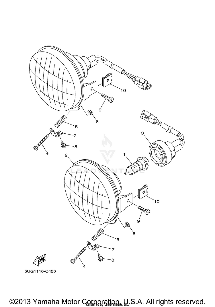 Headlight RHINO 660 (Pastel Deep Green) - YXR66FAS - 2004 Schematic