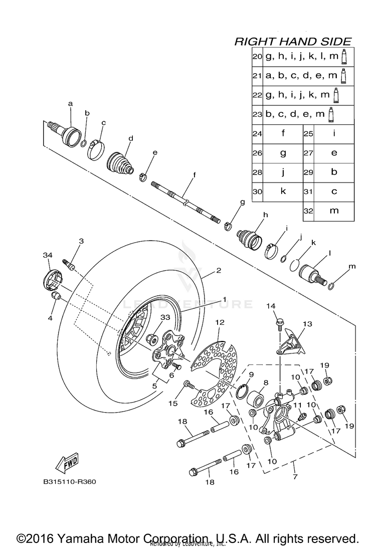 Rear Wheel 2 GRIZZLY EPS 4WD LTD EDITION - YFM70GPLGR - 2016 Schematic