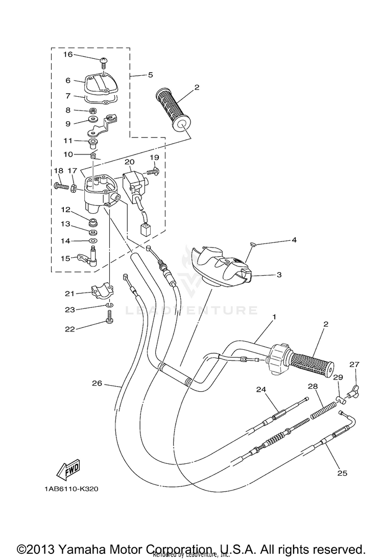 Steering Handle Cable GRIZZLY 350 4WD - YFM35FGAGR - 2011 Schematic