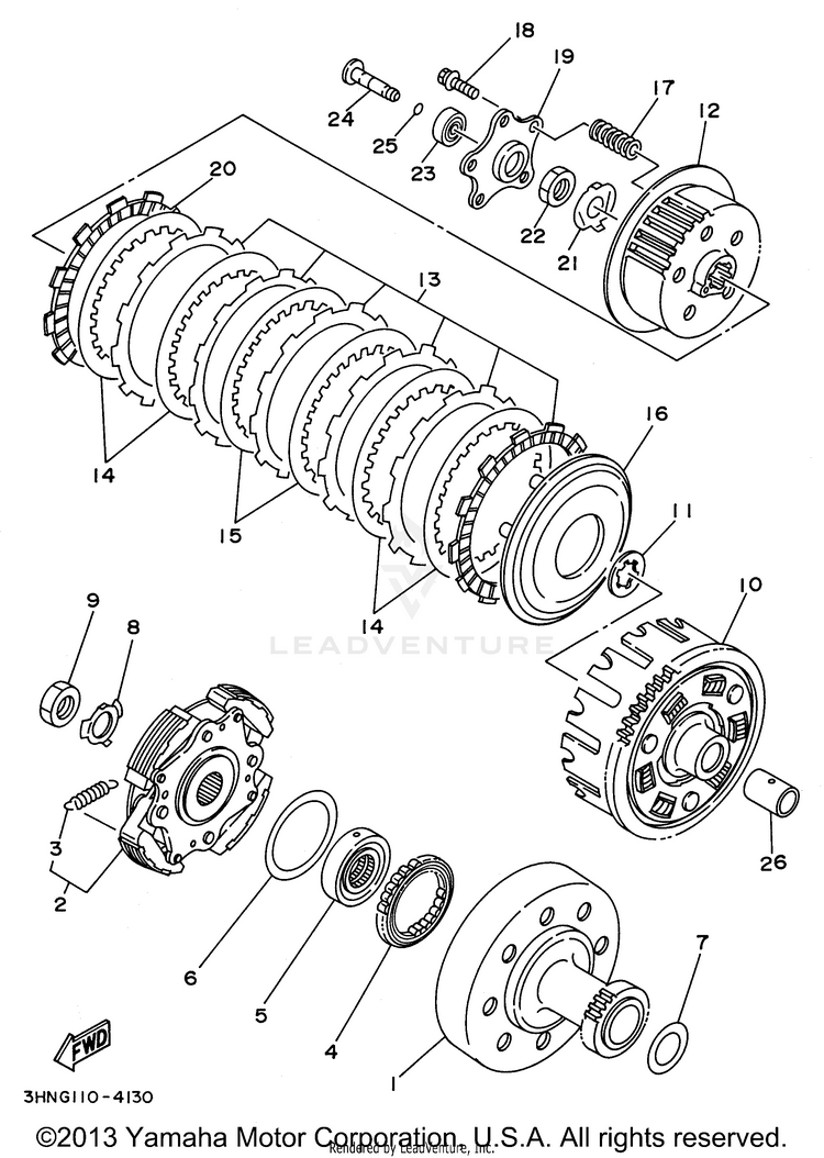 Clutch BIG BEAR 4WD - YFM350FWH - 1996 Schematic
