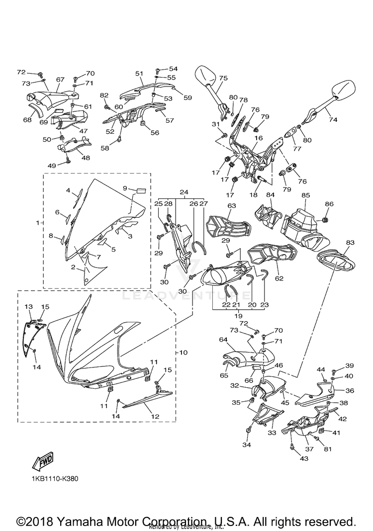 Cowling 1 YZFR1 - YZFR1ACB - 2011 Schematic