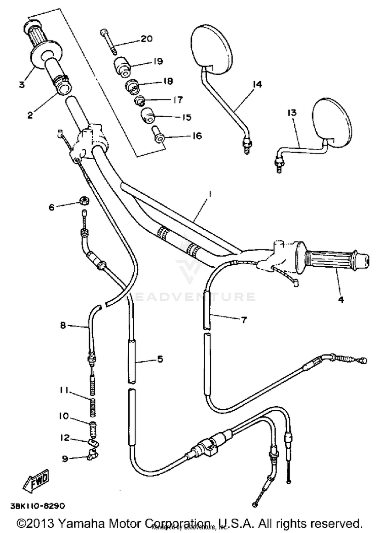 Handlebar - Cable DT50L - 1988 Schematic
