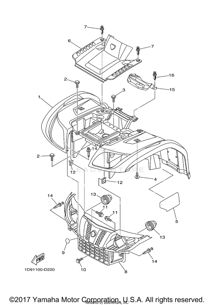 Front Fender GRIZZLY 450 4WD - YFM45FGXGR - 2008 Schematic