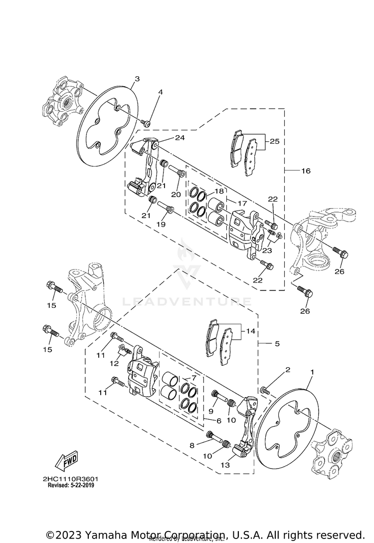 Front Brake Caliper YXZ1000R EPS SS SE - YXZ10YESJL - 2018 Schematic