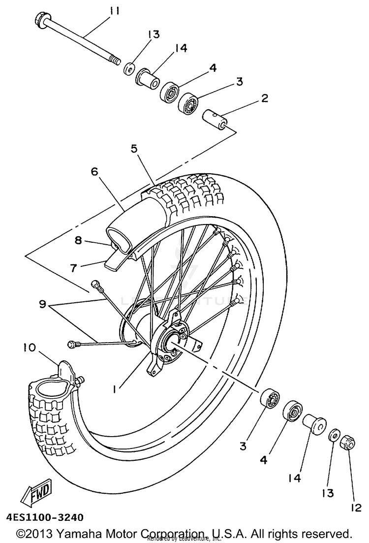 Front Wheel YZ80 - YZ80L - 1999 Schematic
