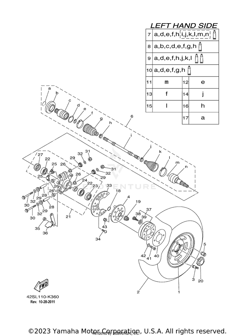 Rear Wheel RHINO 700 SPORT - YXR7FSPA - 2011 Schematic