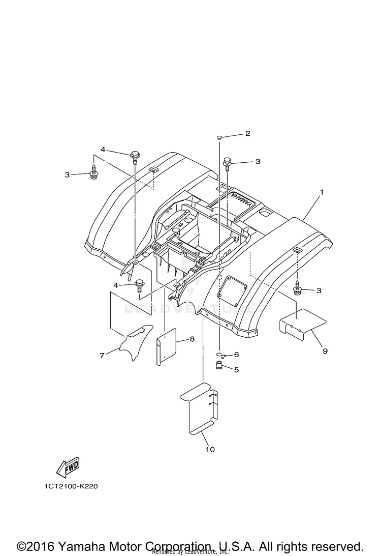 Rear Fender GRIZZLY 450 4WD - YFM45FGBGR - 2012 Schematic