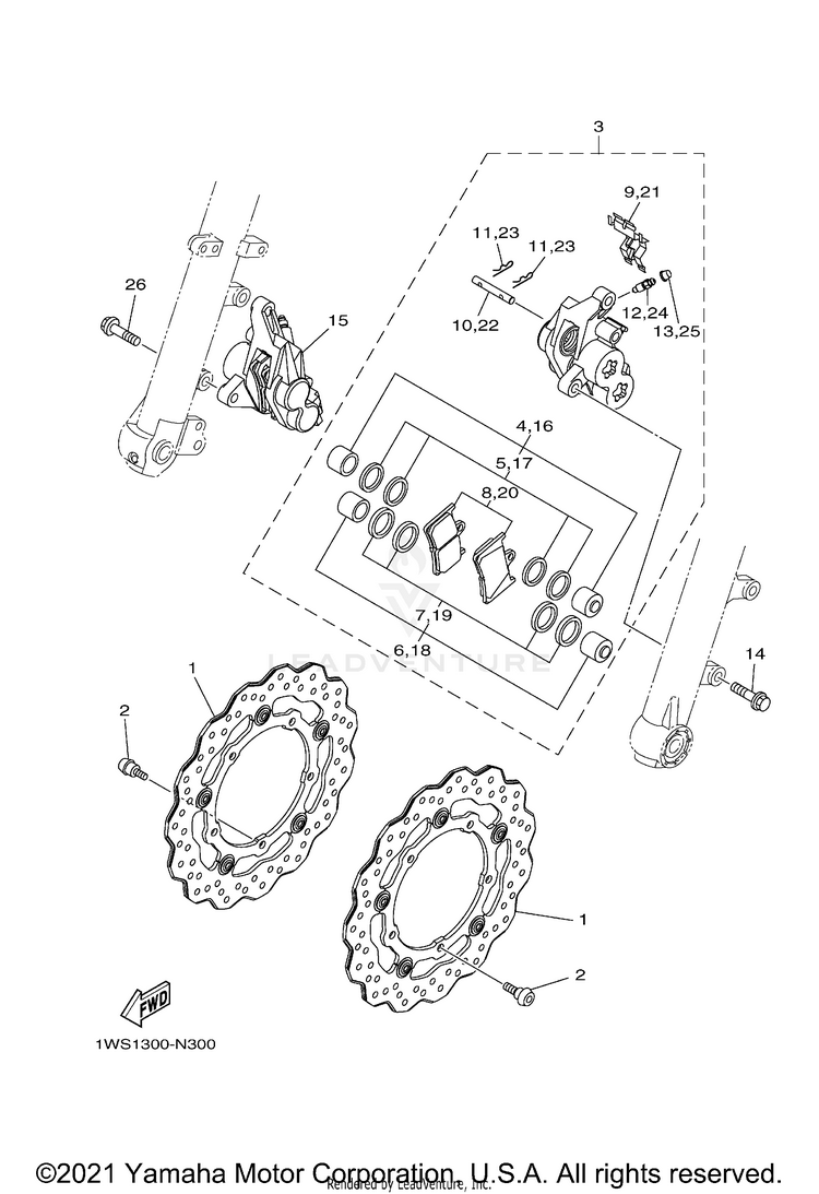 Front Brake Caliper FZ07 - FZ07FCGY - 2015 Schematic