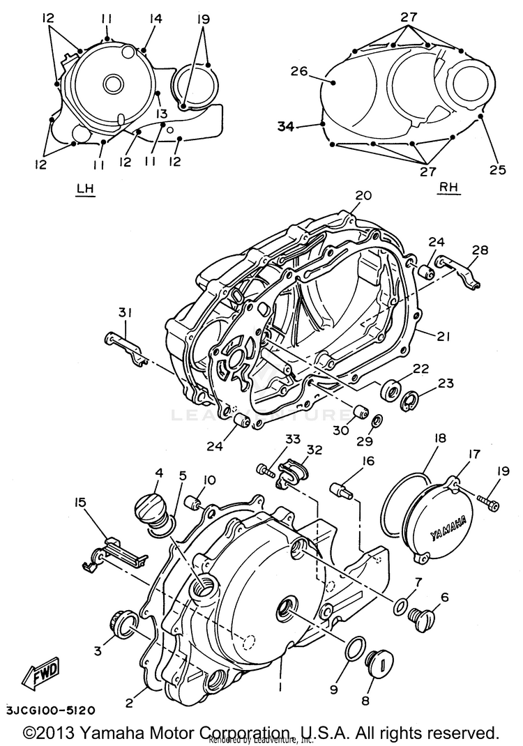 Crankcase Cover 1 VIRAGO 535 - XV535HC - 1996 Schematic