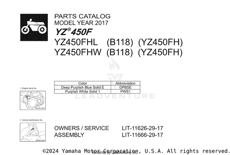 1 Title Page YZ450F - YZ450FHL - 2017 Schematic