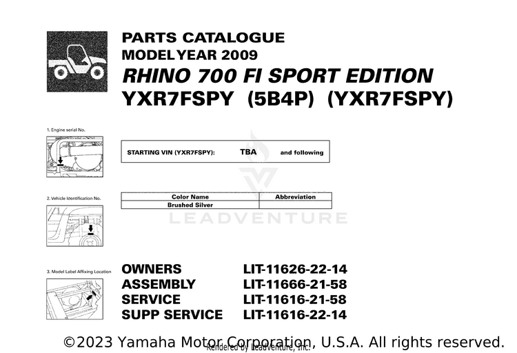 1 Title Page RHINO 700 FI SPORT E - YXR7FSPY - 2009 Schematic