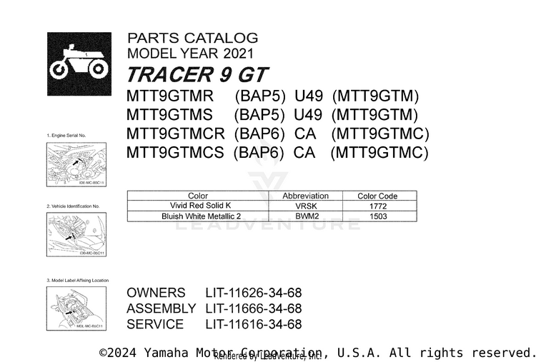 1 Title Page TRACER 9 GT - MTT9GTMCR - 2021 Schematic