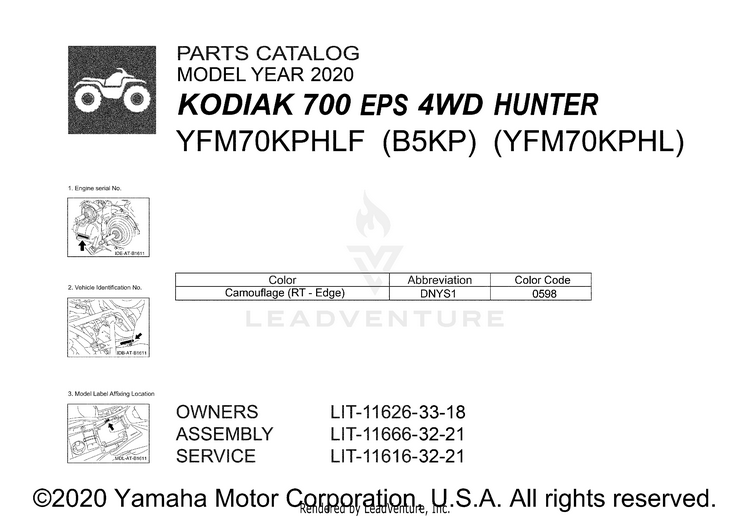 1 Title Page KODIAK 700 EPS HUNTE - YFM70KPHLF - 2020 Schematic
