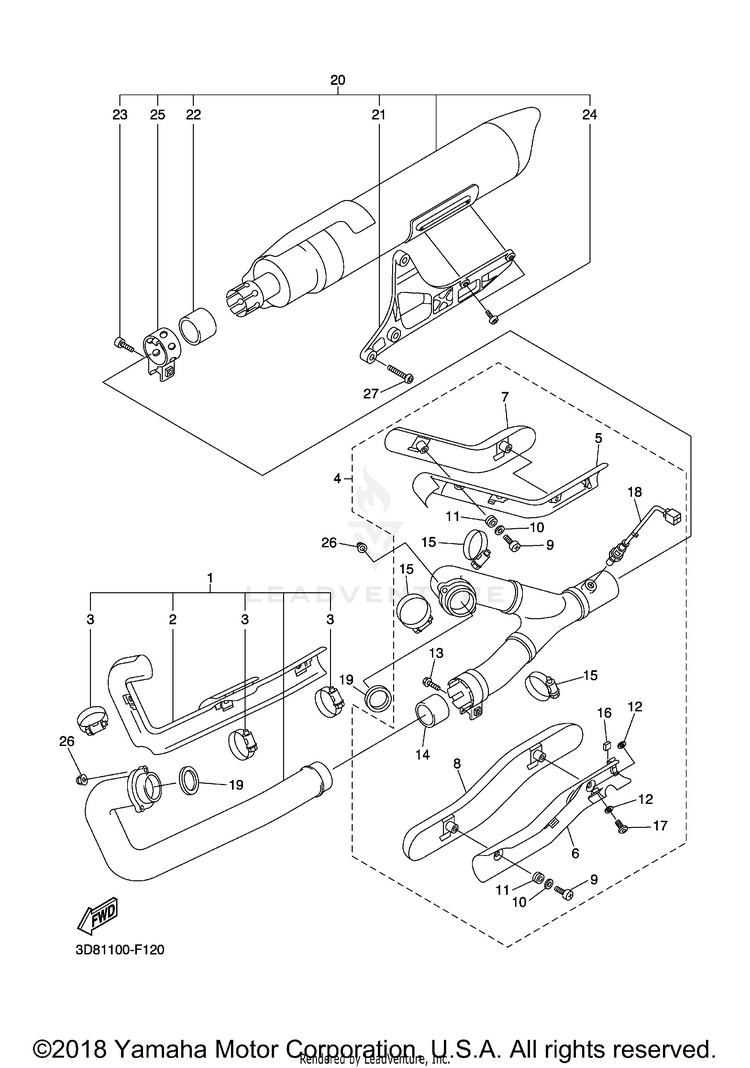 Exhaust V STAR 1300 TOURER - XVS13CTXB - 2008 Schematic