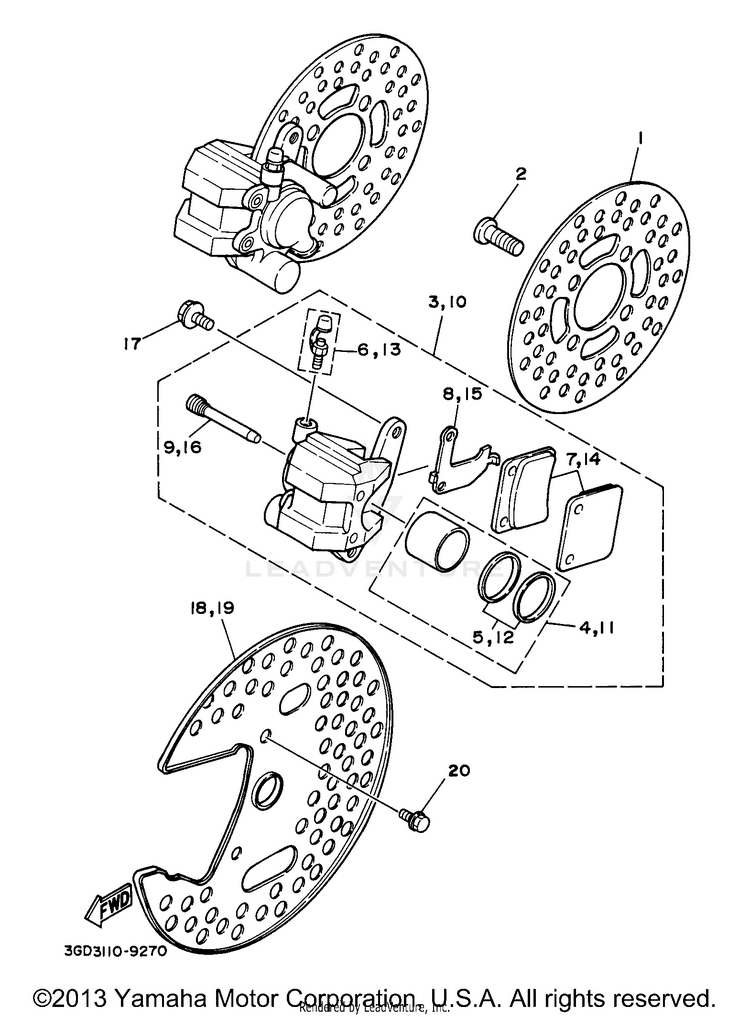 Front Brake Caliper BANSHEE - YFZ350J - 1997 Schematic