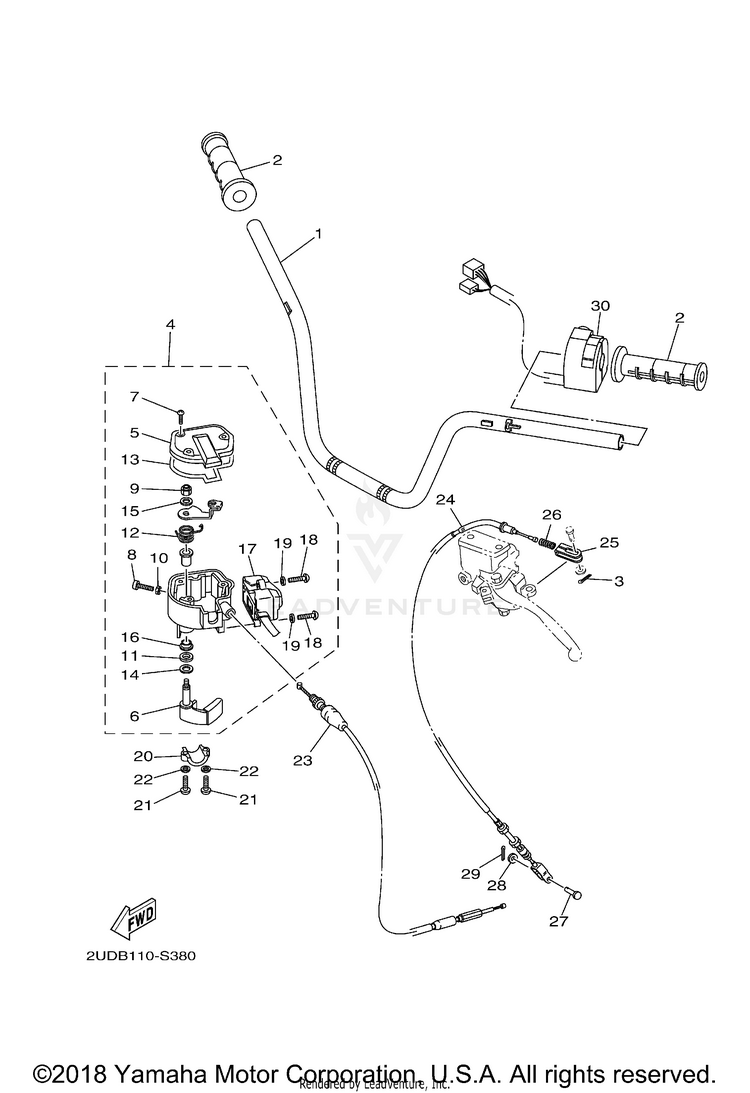 Steering Handle Cable GRIZZLY EPS 4WD HUNT - YFM70GPHKH - 2019 Schematic