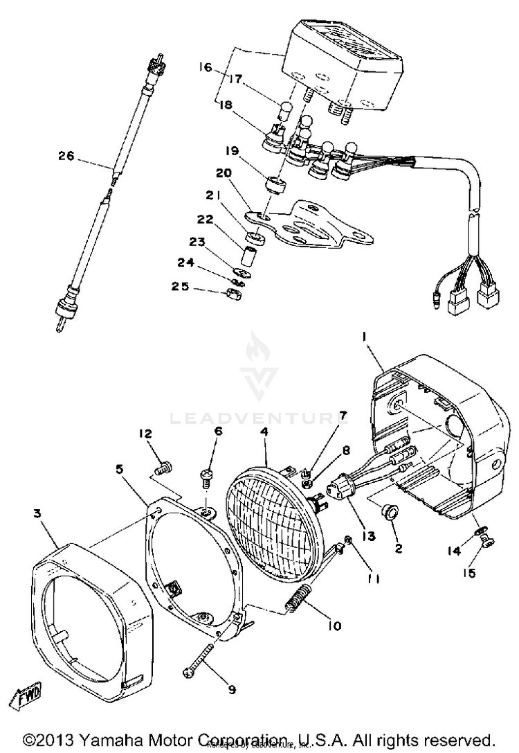 Head Lamp - Speedometer LB80_3D - 1977 Schematic