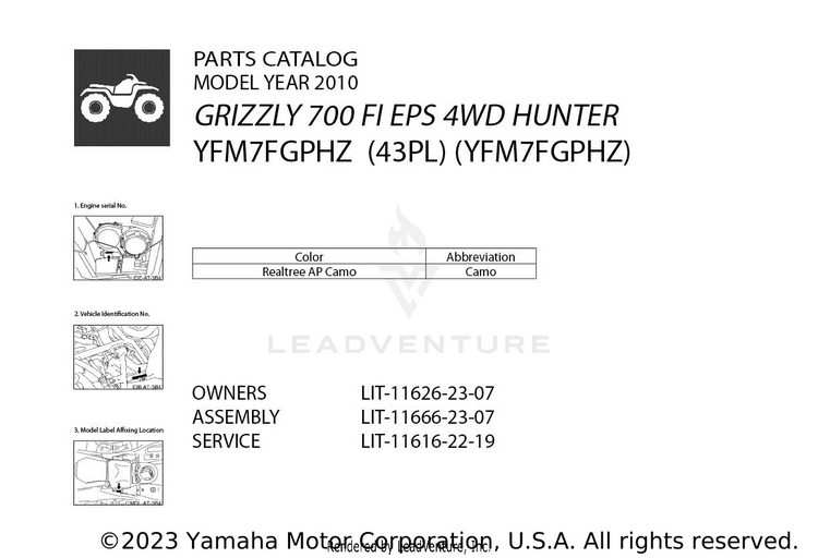 1 Title Page GRIZZLY 700 FI EPS 4WD HUNTER - YFM7FGPHZ - 2010 Schematic