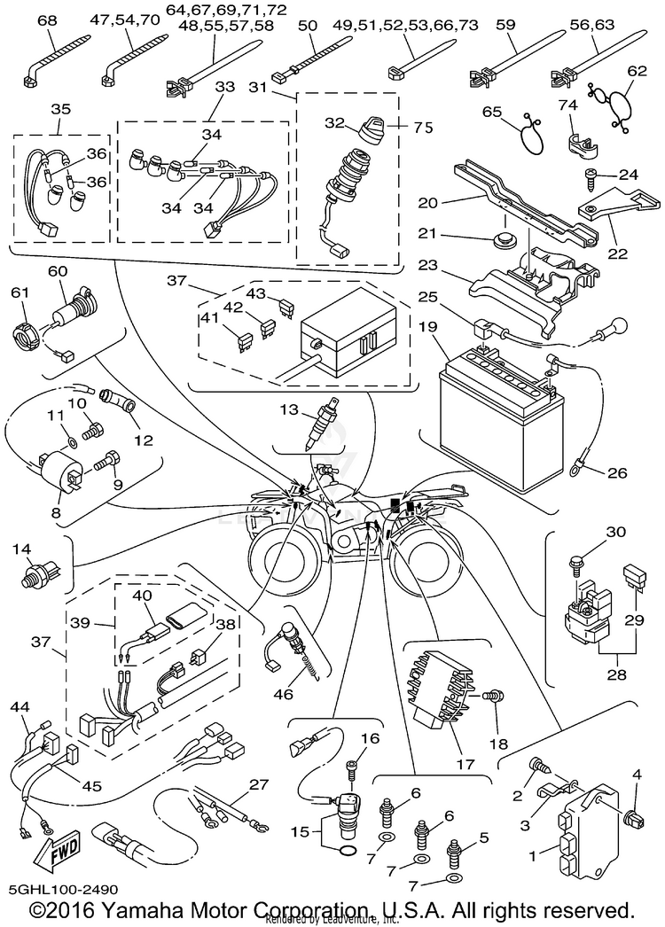 Electrical 1 KODIAK 4WD HUNTER - YFM400FAHP - 2002 Schematic