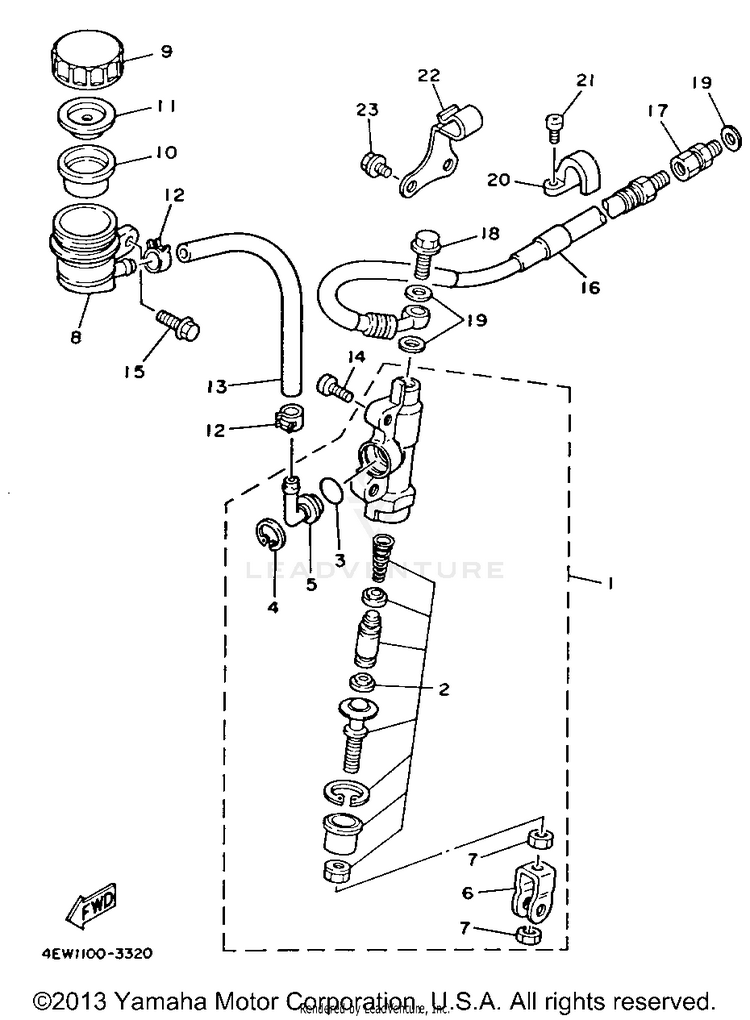 Rear Master Cylinder YZ250E1 - 1993 Schematic