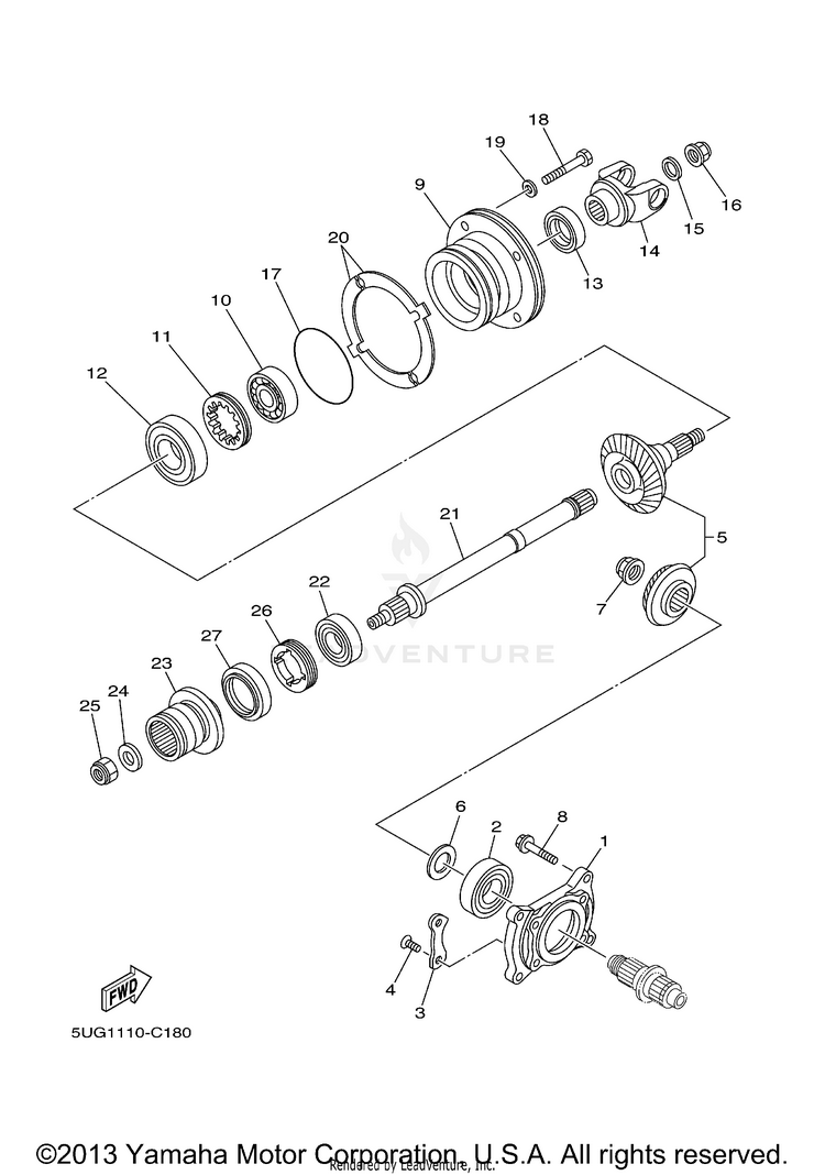 Middle Drive Gear RHINO 660 (Pastel Deep Green) - YXR66FAS - 2004 Schematic