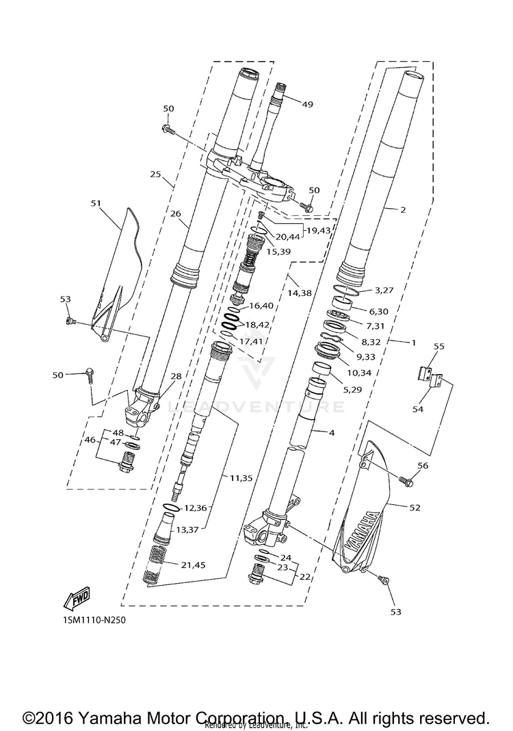 Front Fork YZ250F - YZ250FG - 2016 Schematic