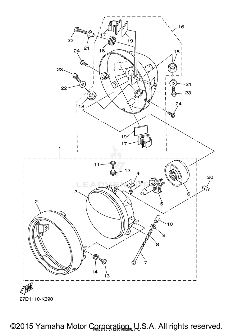 Headlight STRYKER BULLET COWL - XVS13CGCY - 2016 Schematic