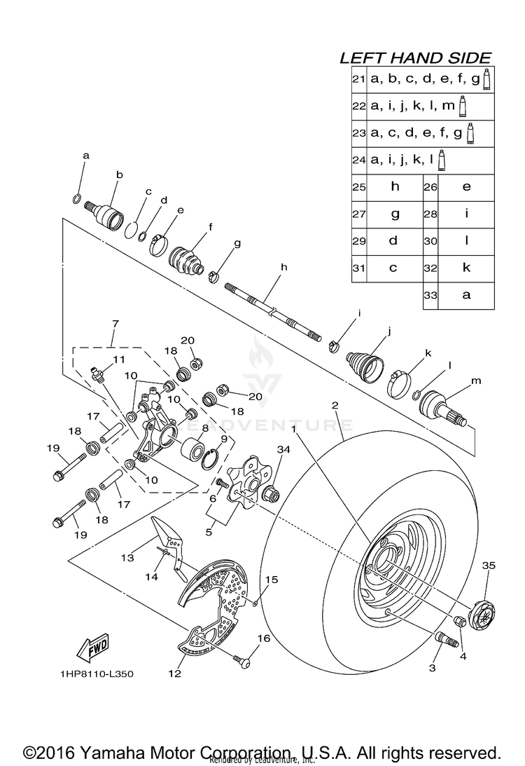 Rear Wheel GRIZZLY 700 EPS 4WD - YFM7FGPBL - 2012 Schematic