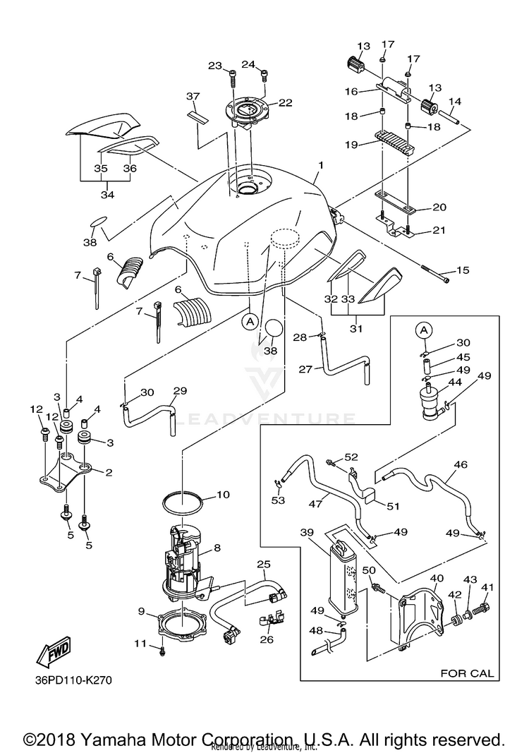 Fuel Tank FZ6R - FZ6RACO - 2011 Schematic