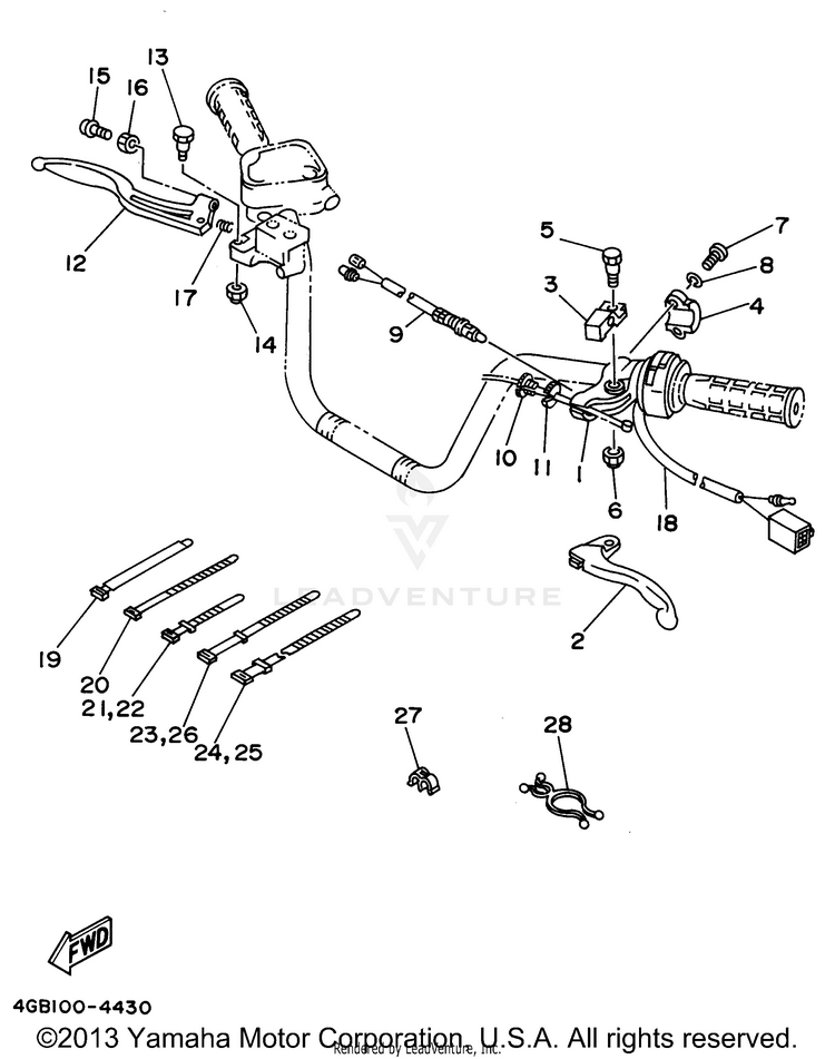 Handle Switch Lever KODIAK 4WD - YFM400FWG - 1995 Schematic