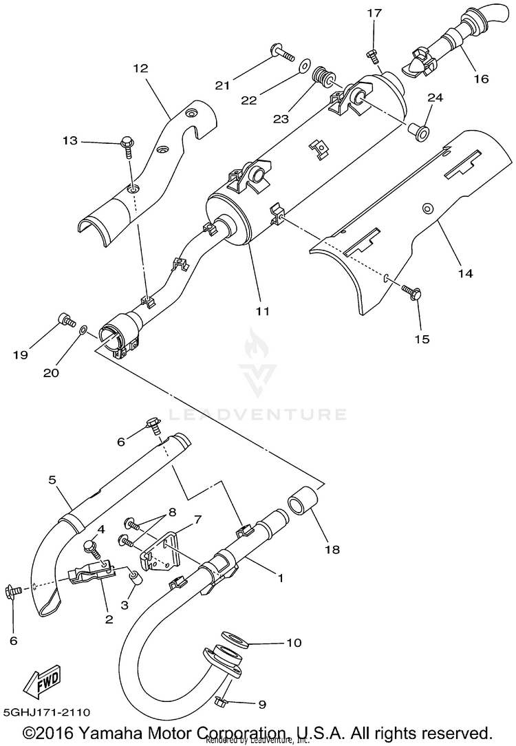 Exhaust KODIAK 4WD - YFM400FAP - 2002 Schematic