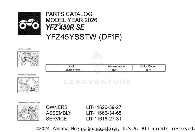 1 Title Page YFZ450R SE - YFZ45YSSTW - 2026 Schematic