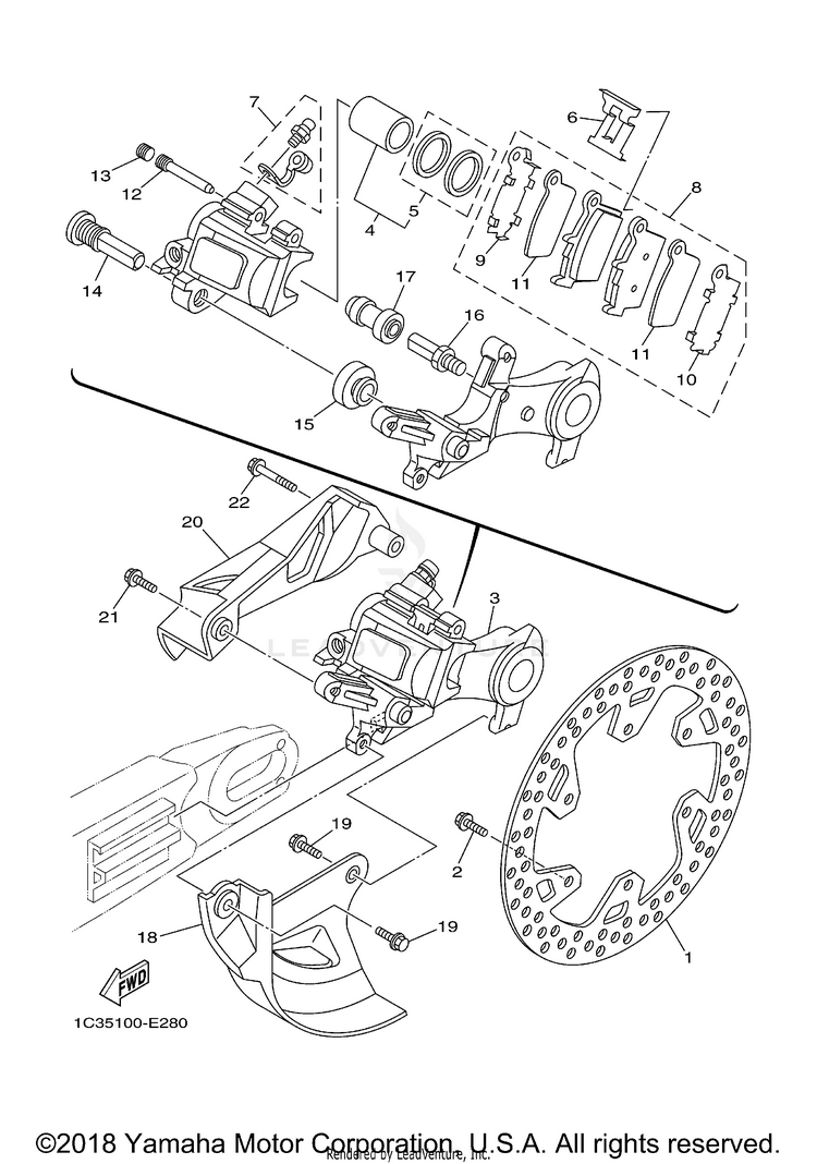 Rear Brake Caliper YZ450F - YZ450FV - 2006 Schematic
