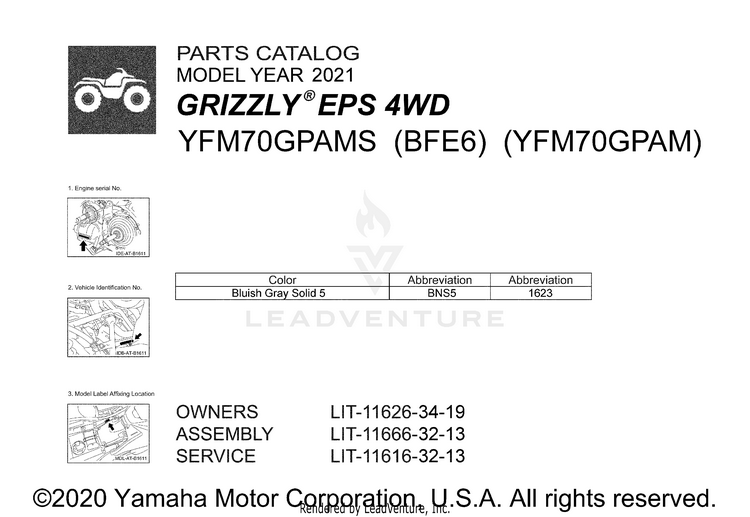 1 Title Page GRIZZLY EPS - YFM70GPAMS - 2021 Schematic