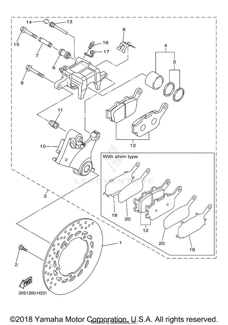 Rear Brake Caliper FZ6R - FZ6RACB - 2011 Schematic