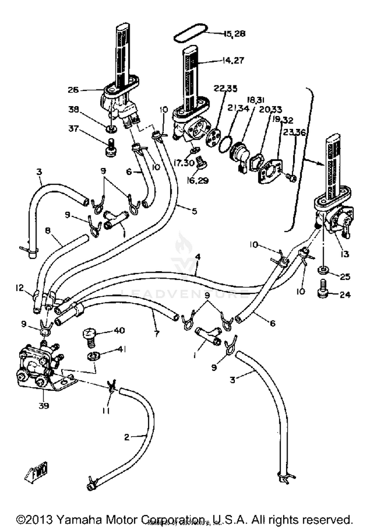 Fuel Cock Piping XS1100LG - 1980 Schematic