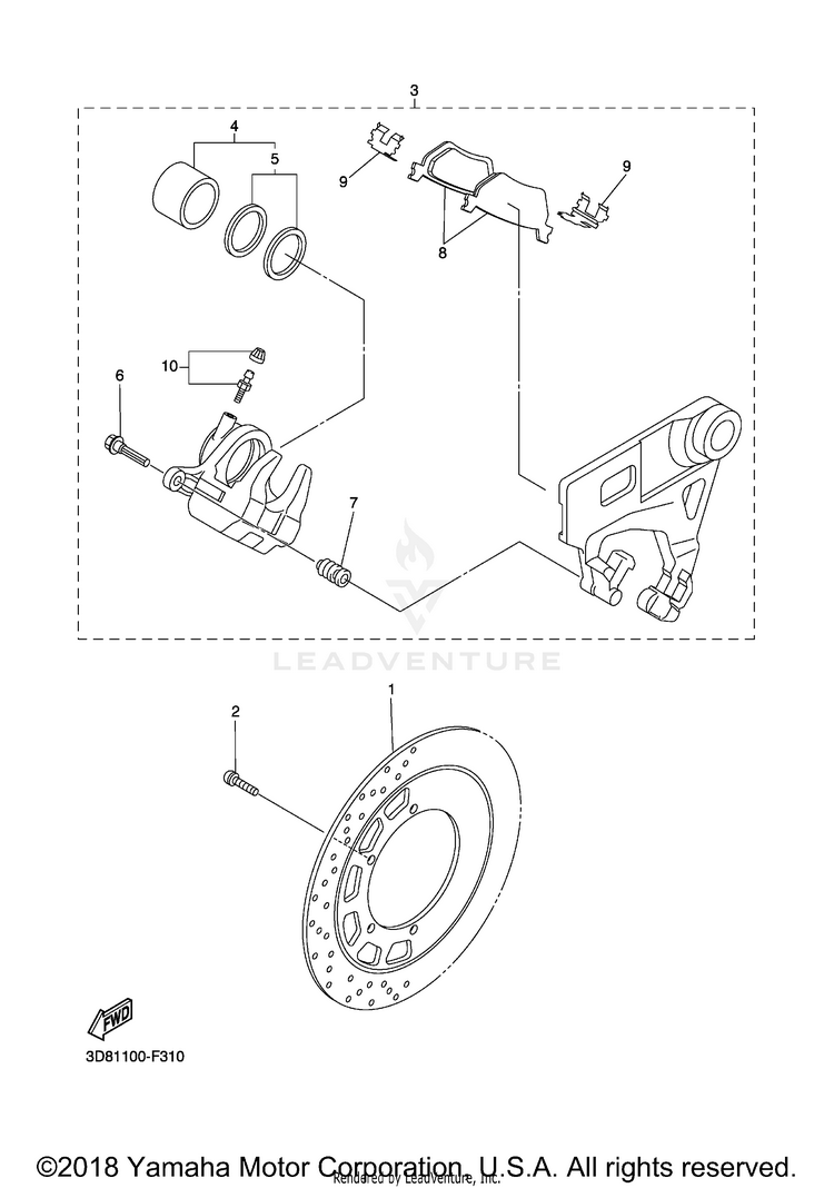 Rear Brake Caliper V STAR 1300 TOURER - XVS13CTXB - 2008 Schematic